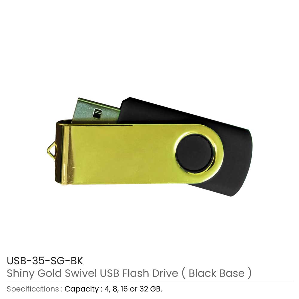 فلاشة USB دوّارة ذهبية لامعة