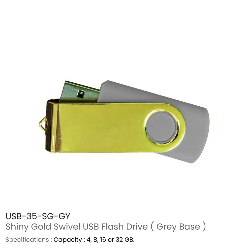 فلاشة USB دوّارة ذهبية لامعة