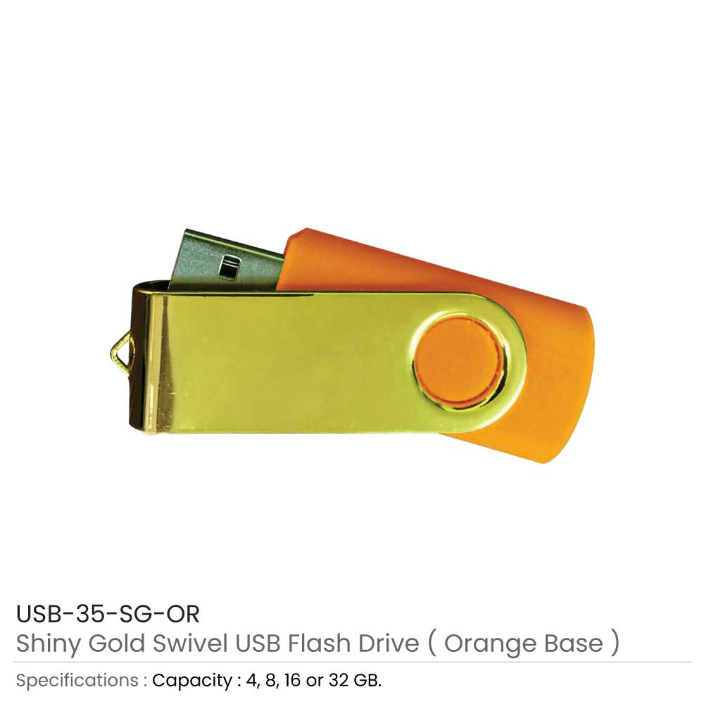 فلاشة USB دوّارة ذهبية لامعة