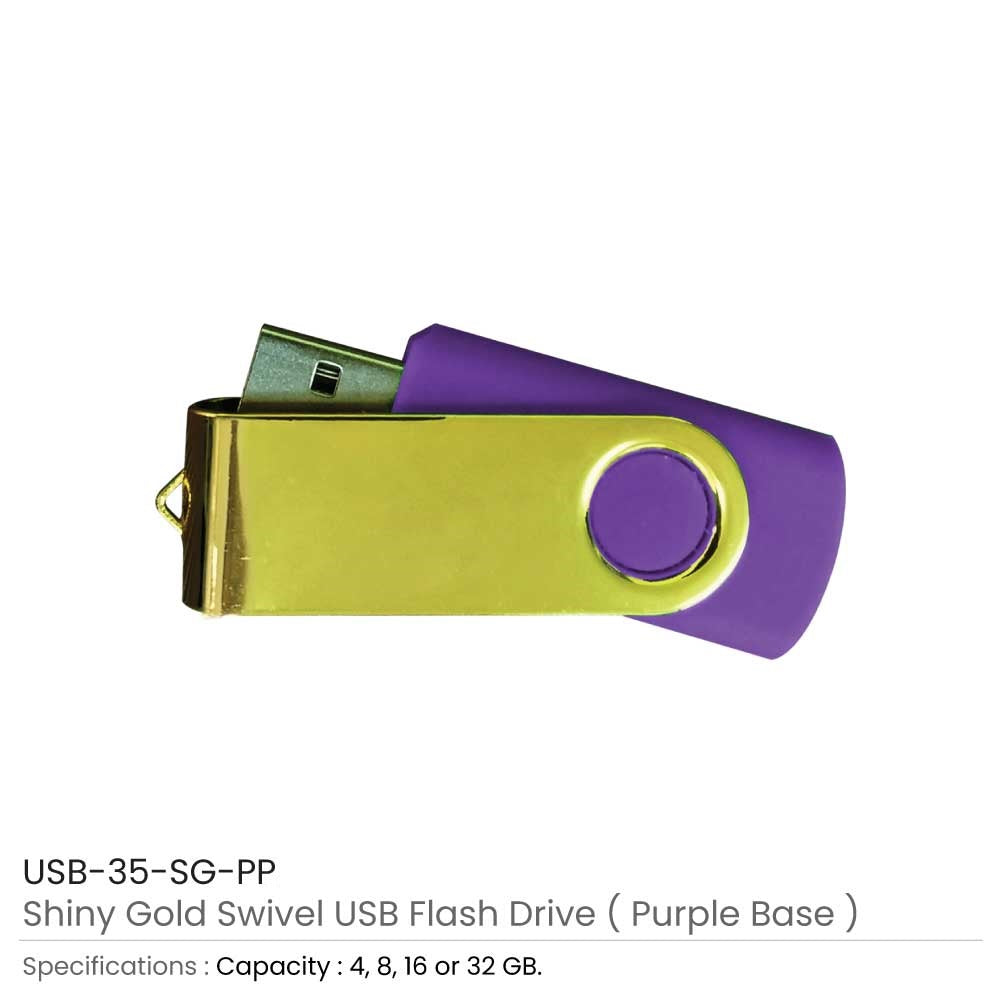 فلاشة USB دوّارة ذهبية لامعة