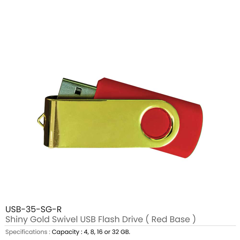 فلاشة USB دوّارة ذهبية لامعة