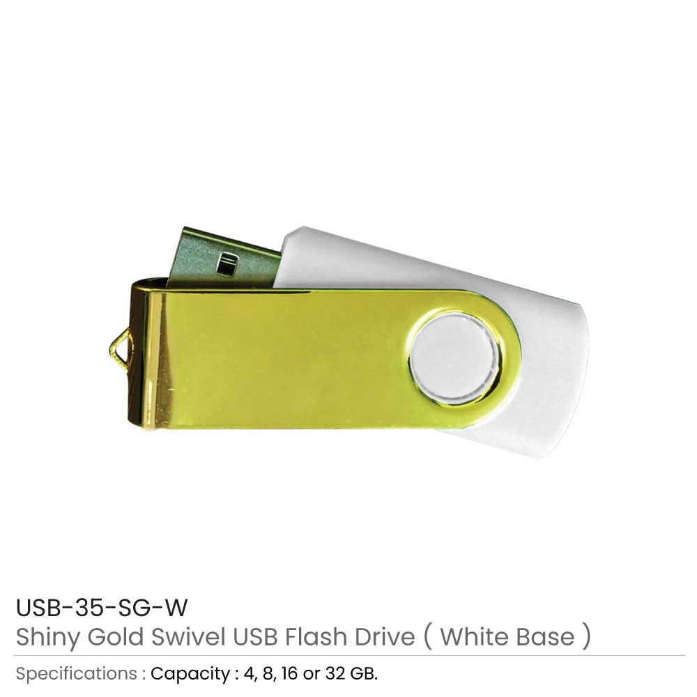فلاشة USB دوّارة ذهبية لامعة
