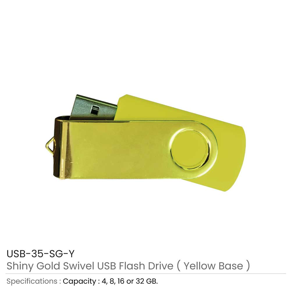 فلاشة USB دوّارة ذهبية لامعة