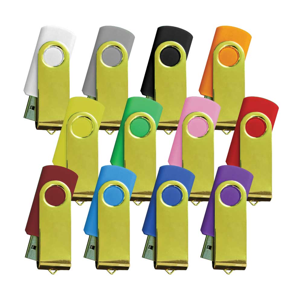 فلاشة USB دوّارة ذهبية لامعة