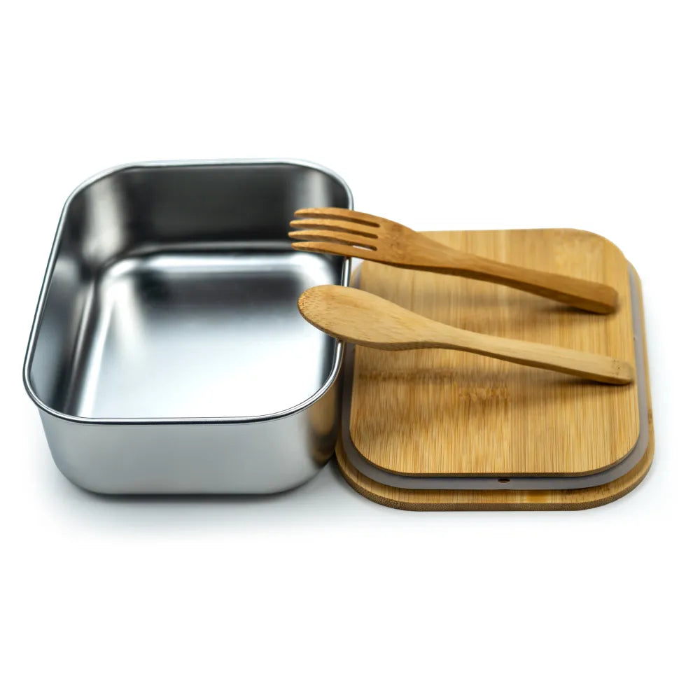Stainless Steel Lunch Box with Bamboo Lid & Strap