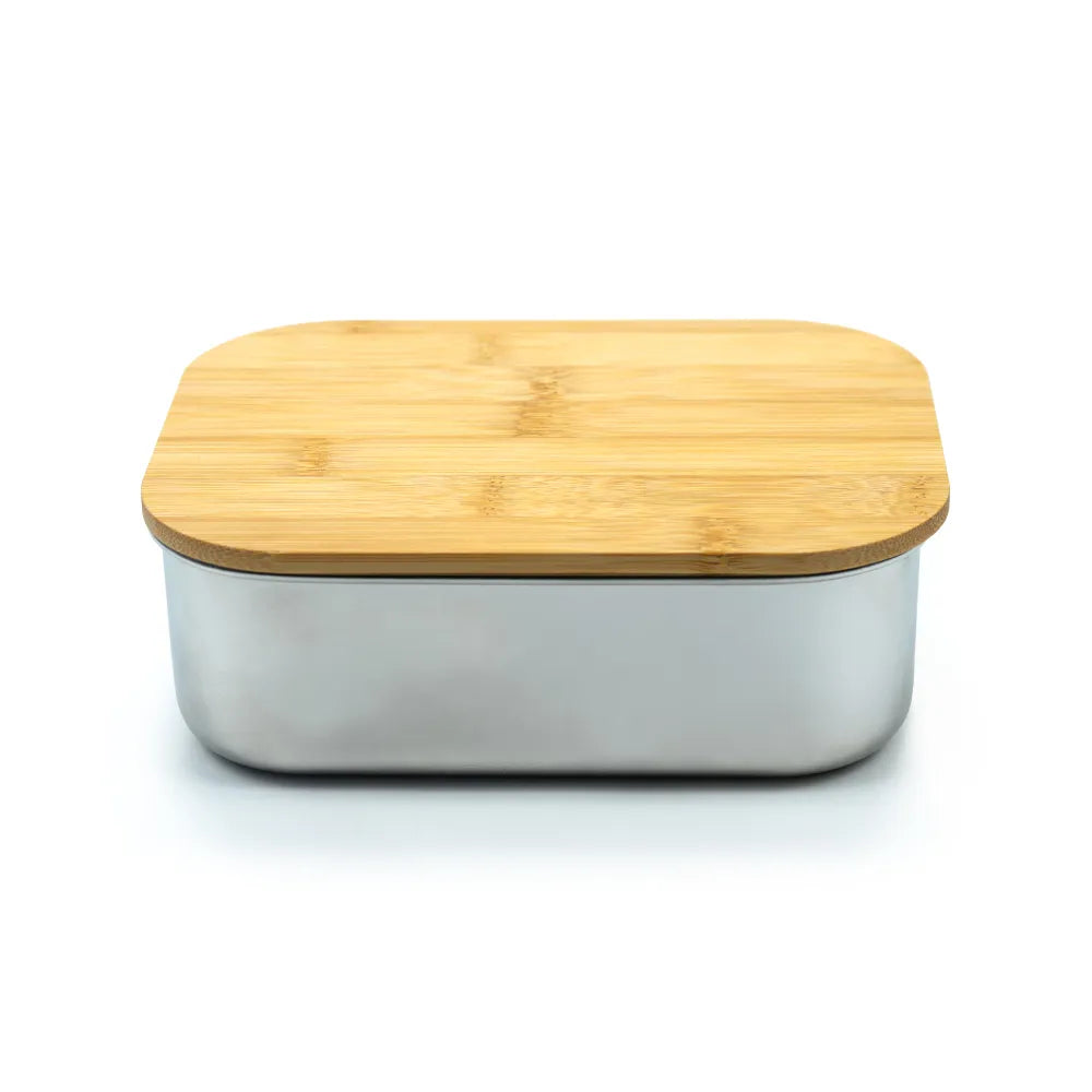 Stainless Steel Lunch Box with Bamboo Lid & Strap