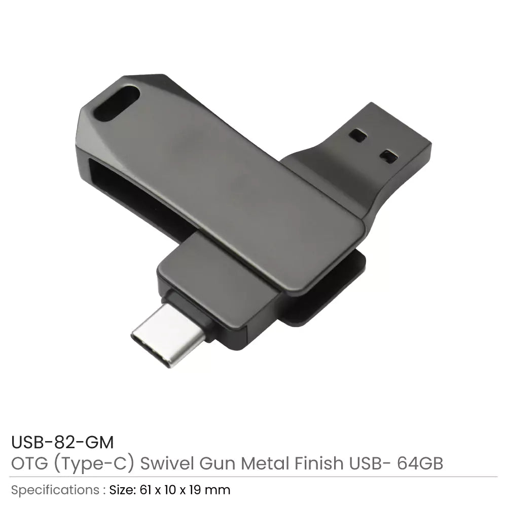 Swivel OTG USB in Gun Metal 64GB V. 3.0 Type C