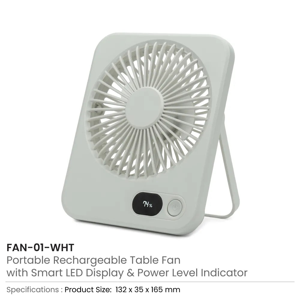 Rechargeable Table-Top Fan with Rotating Desk Stand, Compact & Portable, Type-C