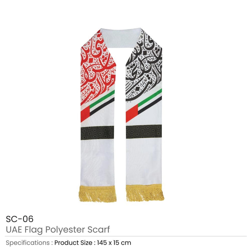 250 UAE Flag Polyester Scarf with Gold Tassel