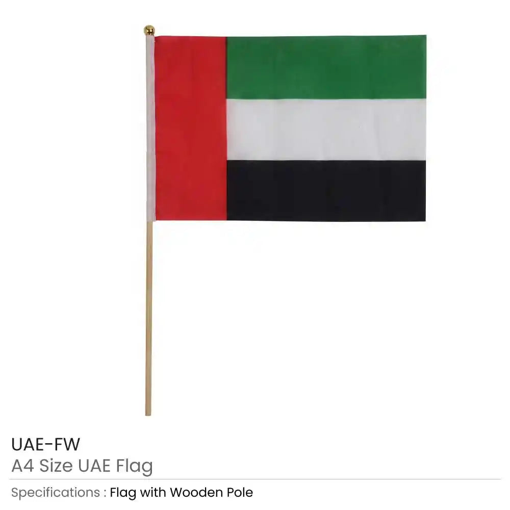 UAE Flags A4 Size with Wooden Pole
