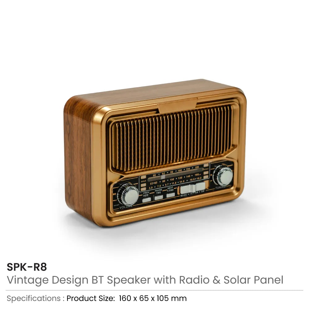 Vintage Design Bluetooth Speaker with Radio and Solar Panel