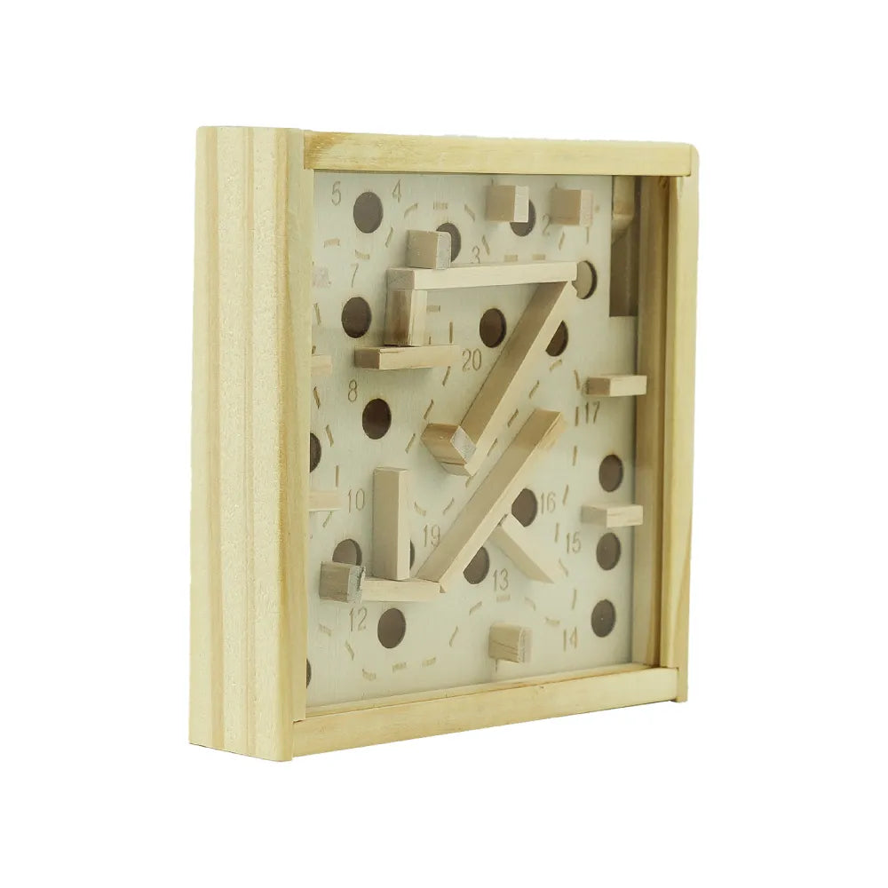 Wooden Maze Board Game with Silver Metal Ball – Labyrinth Balance Puzzle