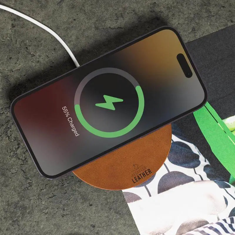 80 ANZIO - Recycled Leather 15W Wireless Charger - White/Tan
