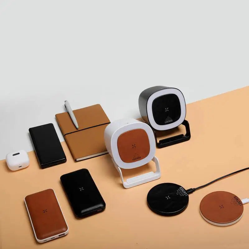80 ANZIO - Recycled Leather 15W Wireless Charger - White/Tan