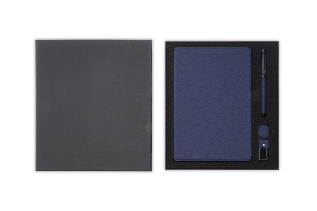 LENZEN - CHANGE ZERO Sustainable Gift Set with Refillable Notebook, Pen & USB Keychain - Navy