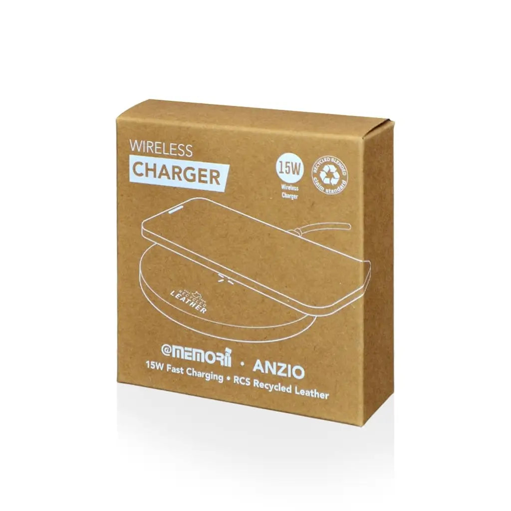 80 ANZIO - Recycled Leather 15W Wireless Charger - White/Tan
