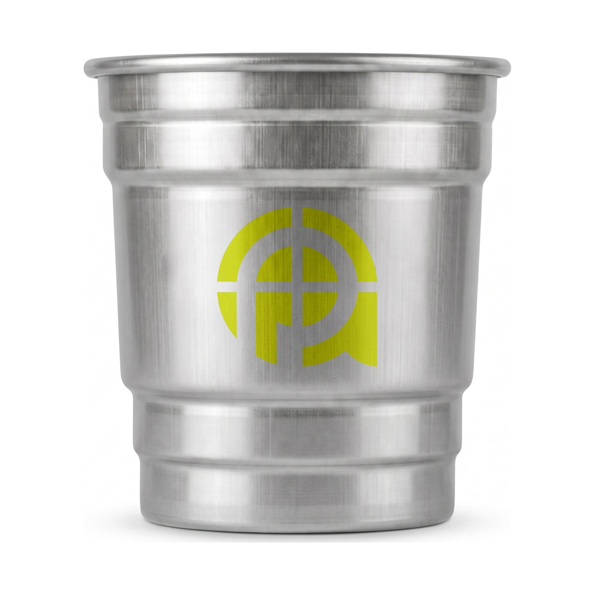 12 oz brushed aluminium cup with a single-colour logo printed on the metal — MaxPrint Dubai