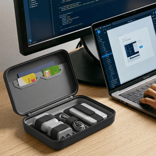 Tech Organizer — 3-in-1 Charging Travel Case with Built-In MagSafe Wireless Charger