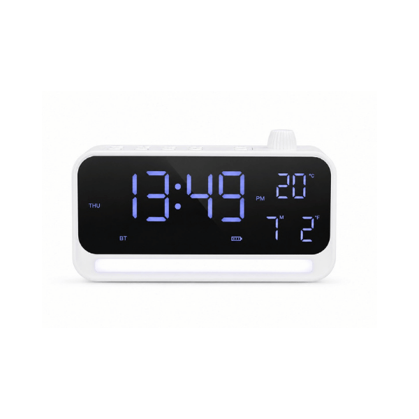 Time Beat White — Bluetooth 5.4 Speaker with Digital Alarm Clock & Calendar Display