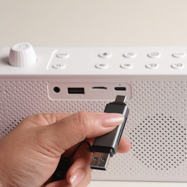 Time Beat White — Bluetooth 5.4 Speaker with Digital Alarm Clock & Calendar Display