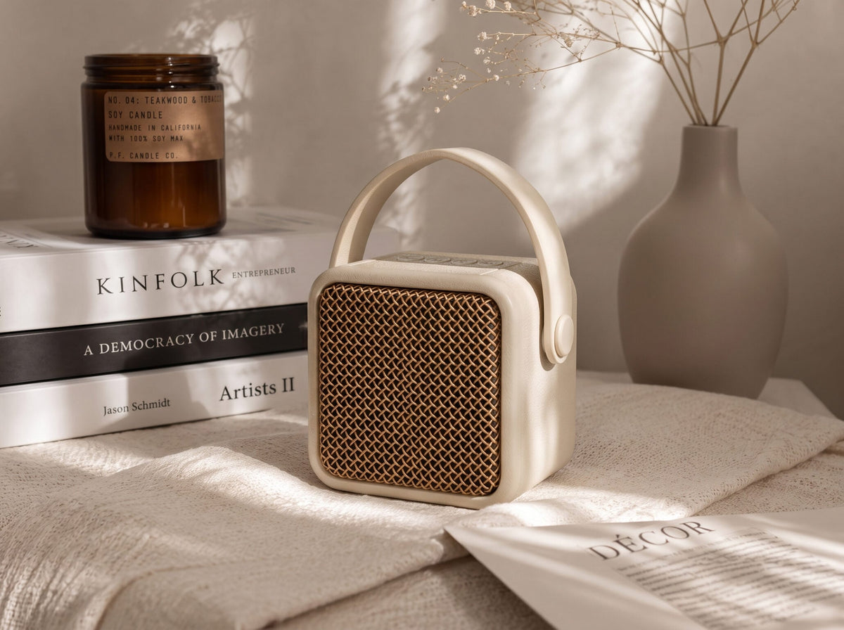Charm Beige — Portable Bluetooth 5.4 Speaker with Carry Handle