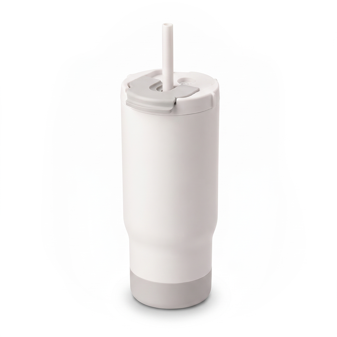 Sipora — 600ml Steel Straw Coffee Mug with Non-Slip Grip