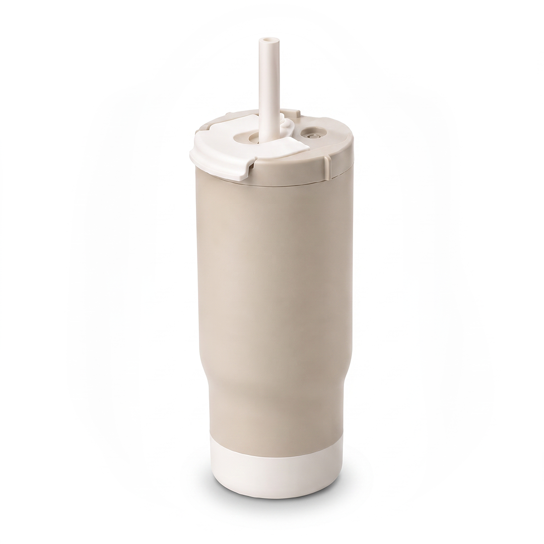 Sipora — 600ml Steel Straw Coffee Mug with Non-Slip Grip