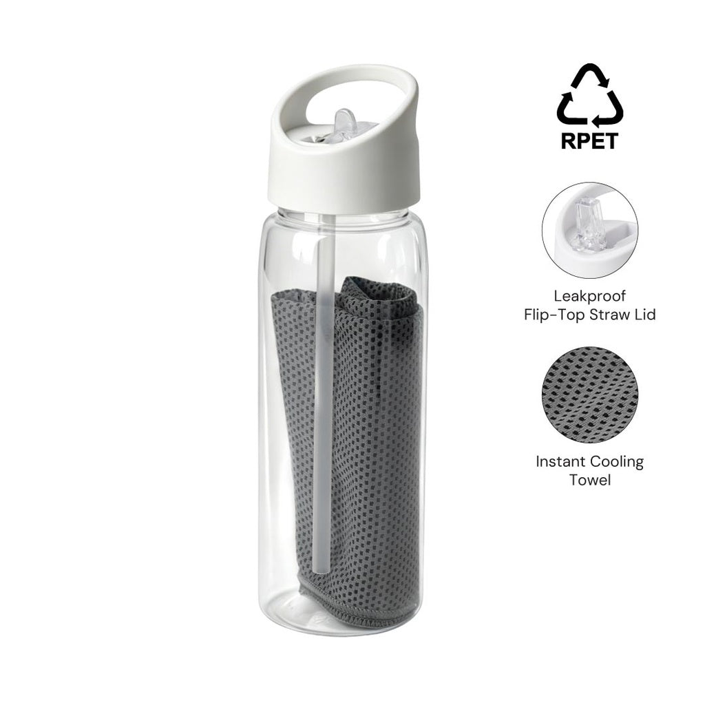 DEVON - Giftology RPET Cooling Towel in RPET Bottle 800 ml - White