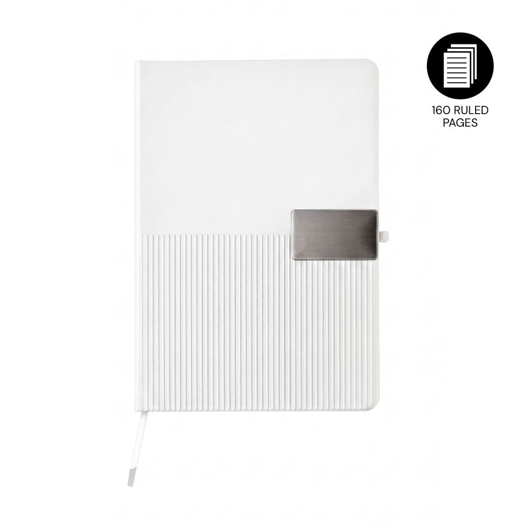 Ripple — Giftology A5 Hard Cover Notebook with Metal Plate, White