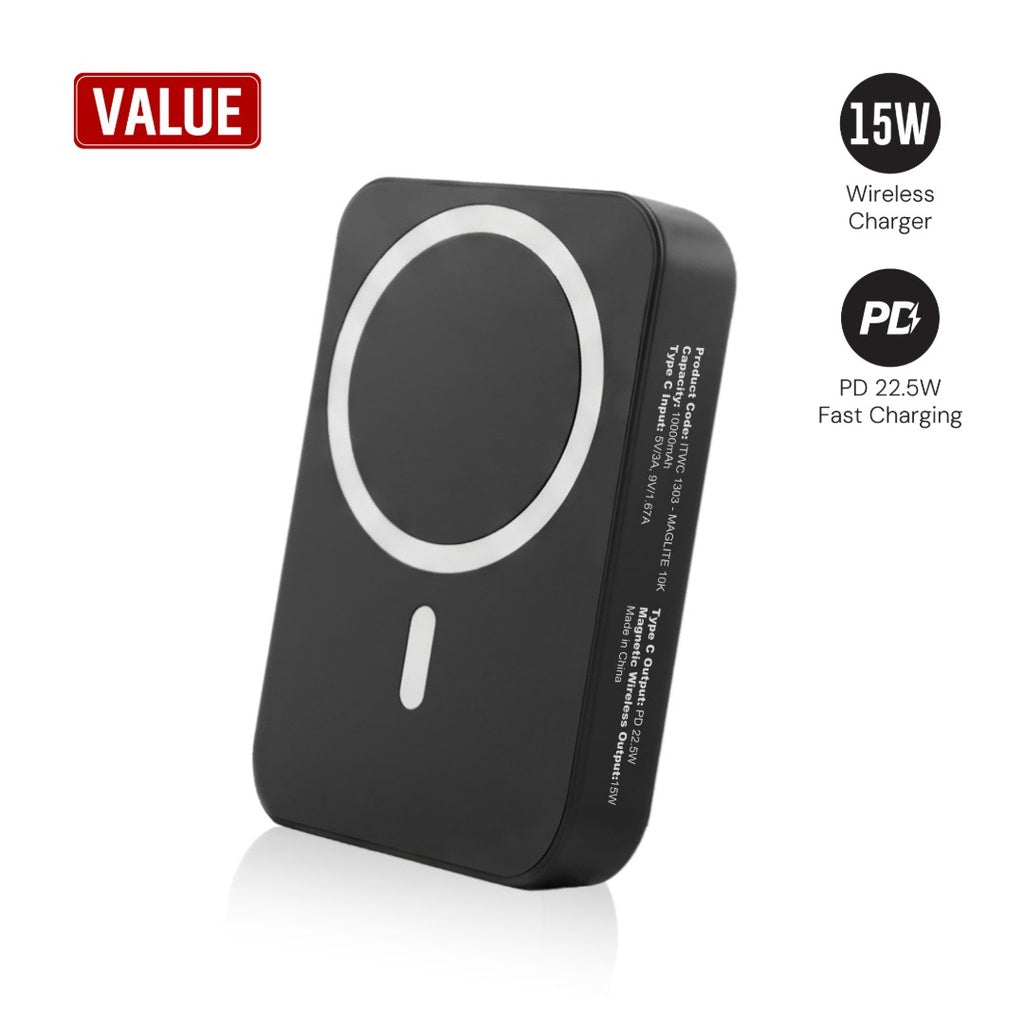 Maglite 10K — 10,000 mAh Magnetic Wireless Power Bank, Black