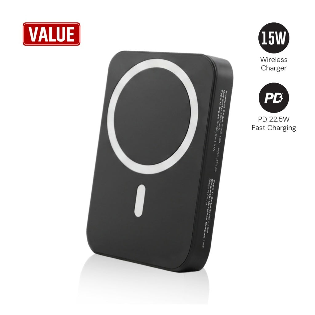 Maglite 5K — 5,000 mAh Magnetic Wireless Power Bank, Black