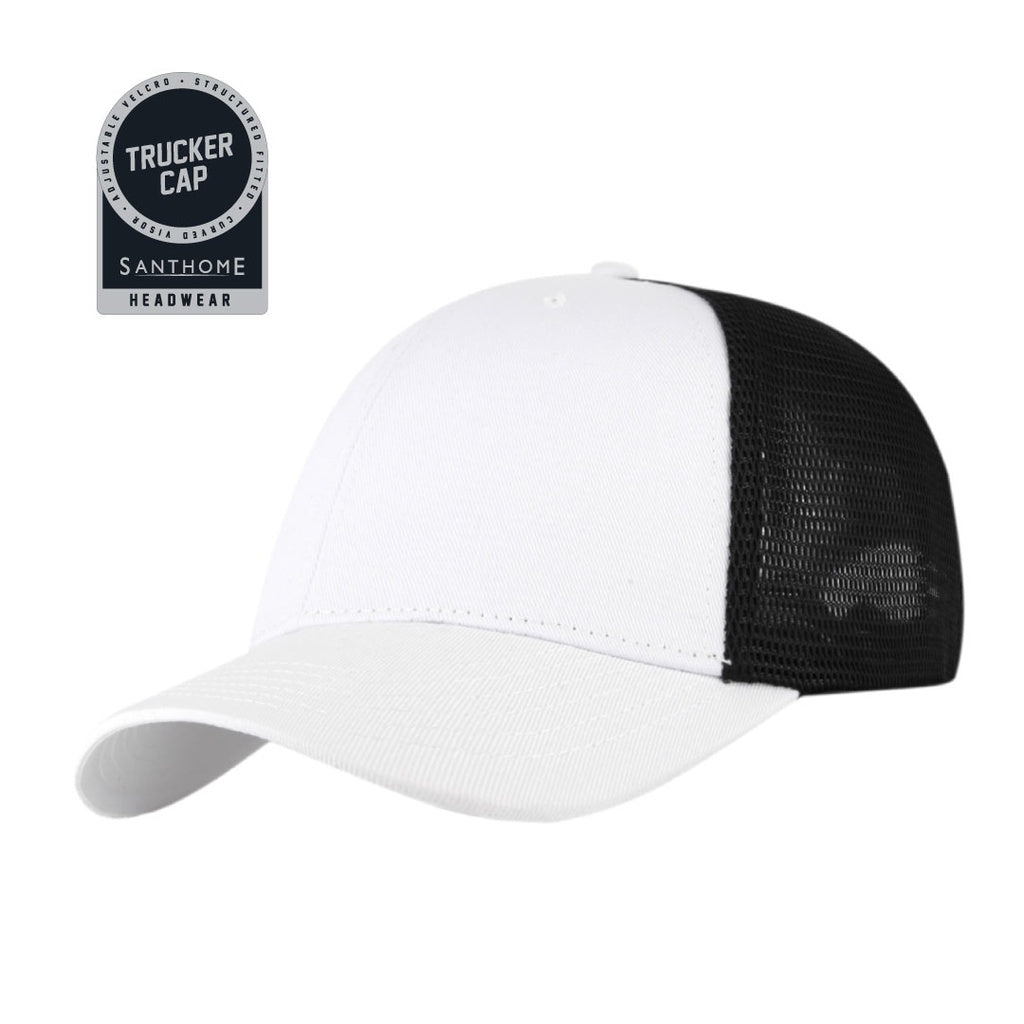 Swift — Santhome 6 Panel Trucker Cap, White / Black