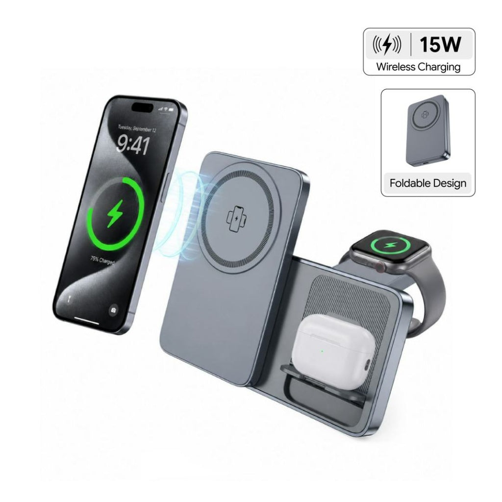 Argene — @memorii Magfold 3 in 1 Wireless Charger Stand - Metallic Grey