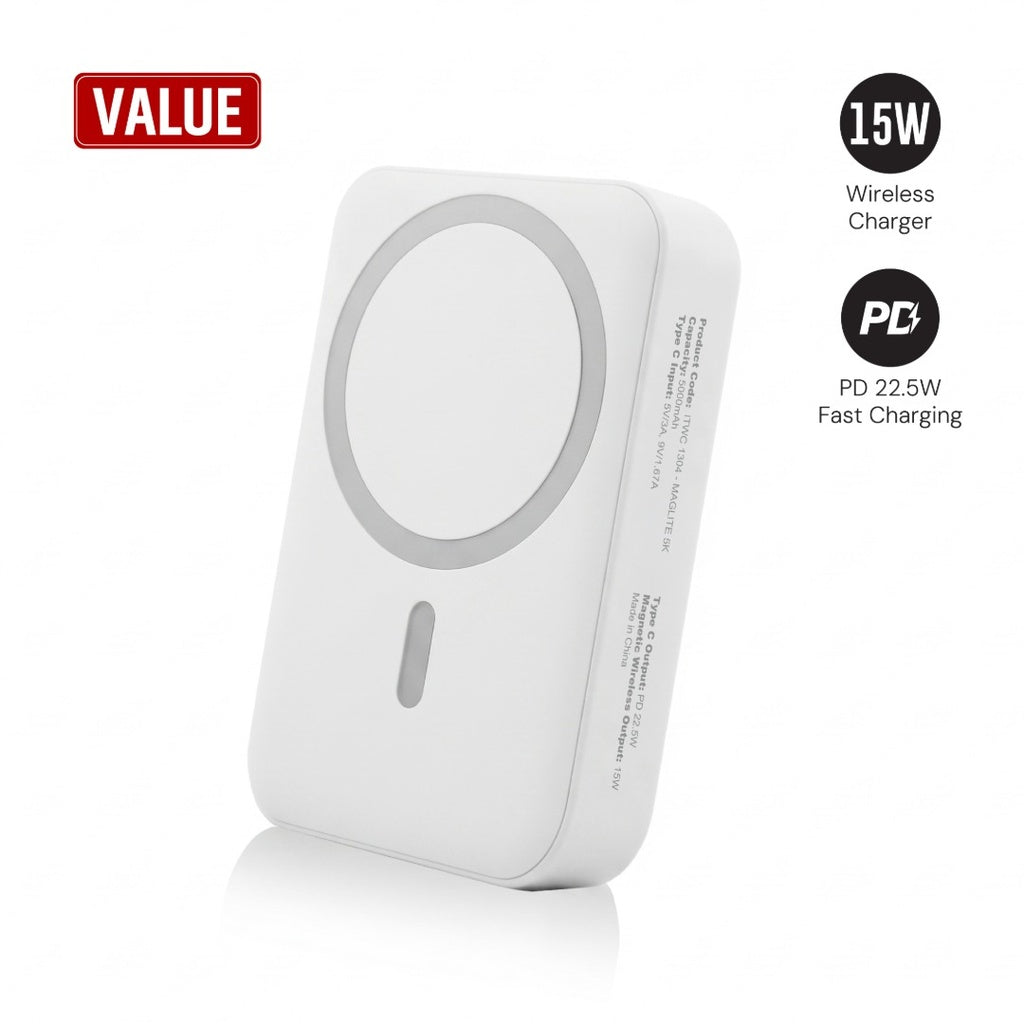 Maglite 10K — 10,000 mAh Magnetic Wireless Power Bank, White