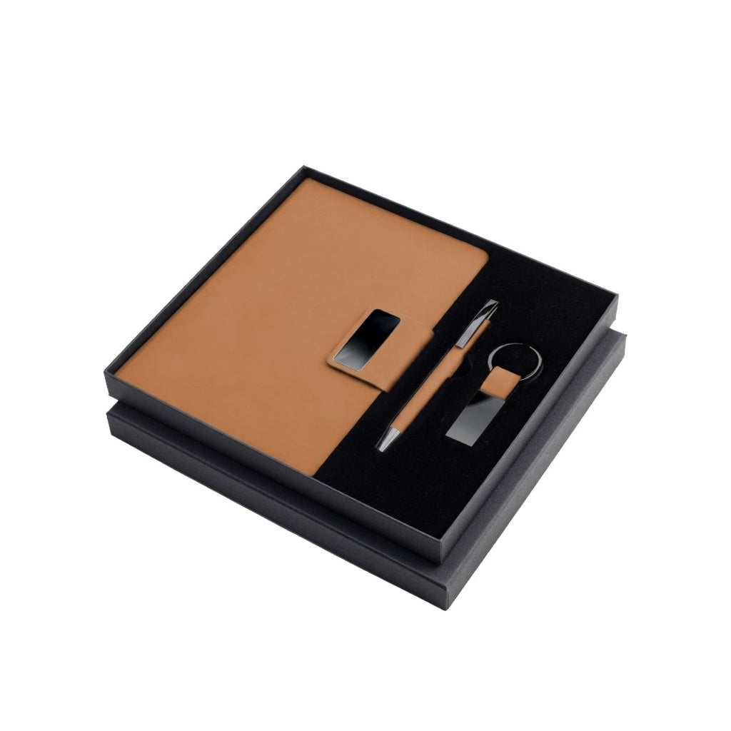 Regent — Giftology Set of Notebook, Keychain and Pen (Tan)