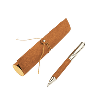 KORU - eco-neutral Metal Pen with Recycled Leather Barrel - Brown