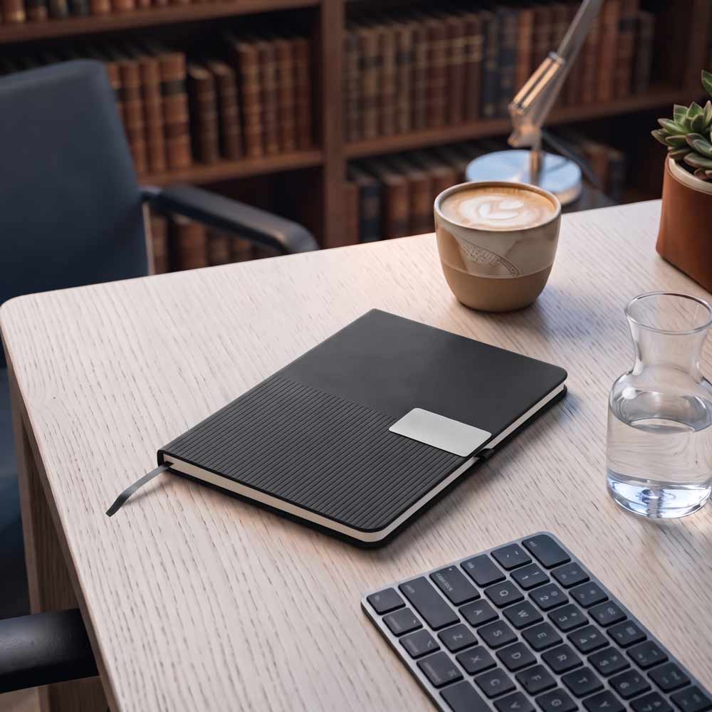 Ripple — Giftology A5 Hard Cover Notebook with Metal Plate, Black