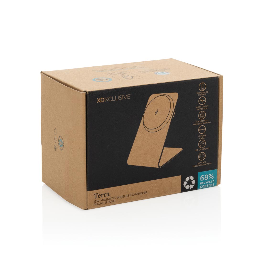 TERRA aluminum 15W magnetic wireless charging phone stand - Grey — view 8 — MaxPrint Dubai