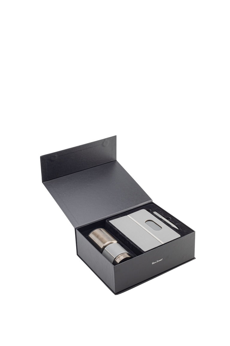GIESSEN - Hans Larsen Gift Set of Tumbler, Notebook and Pen - Grey — view 5 — MaxPrint Dubai