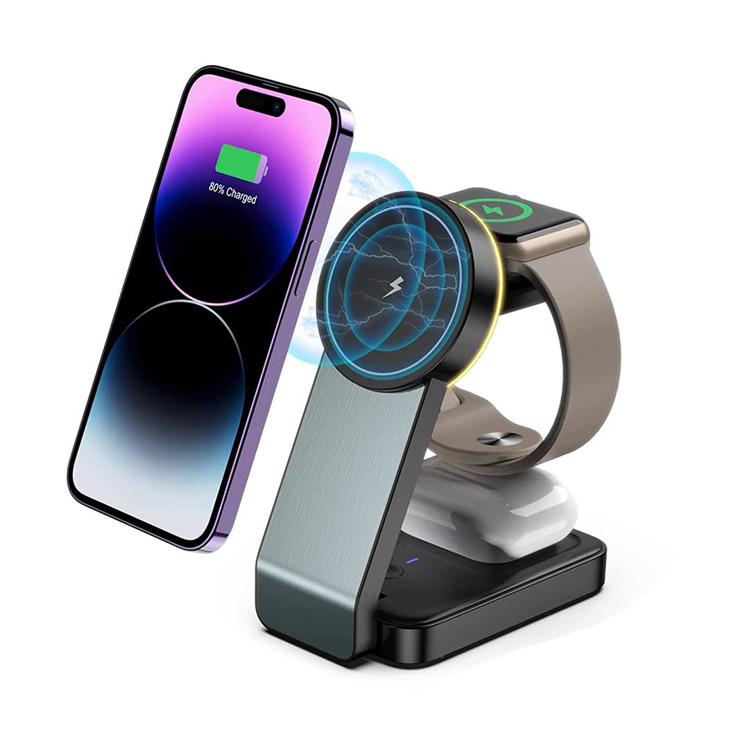 POWERBASE @memorii 3 in 1 Wireless Fast Charging Station with Ambient Light — view 6 — MaxPrint Dubai