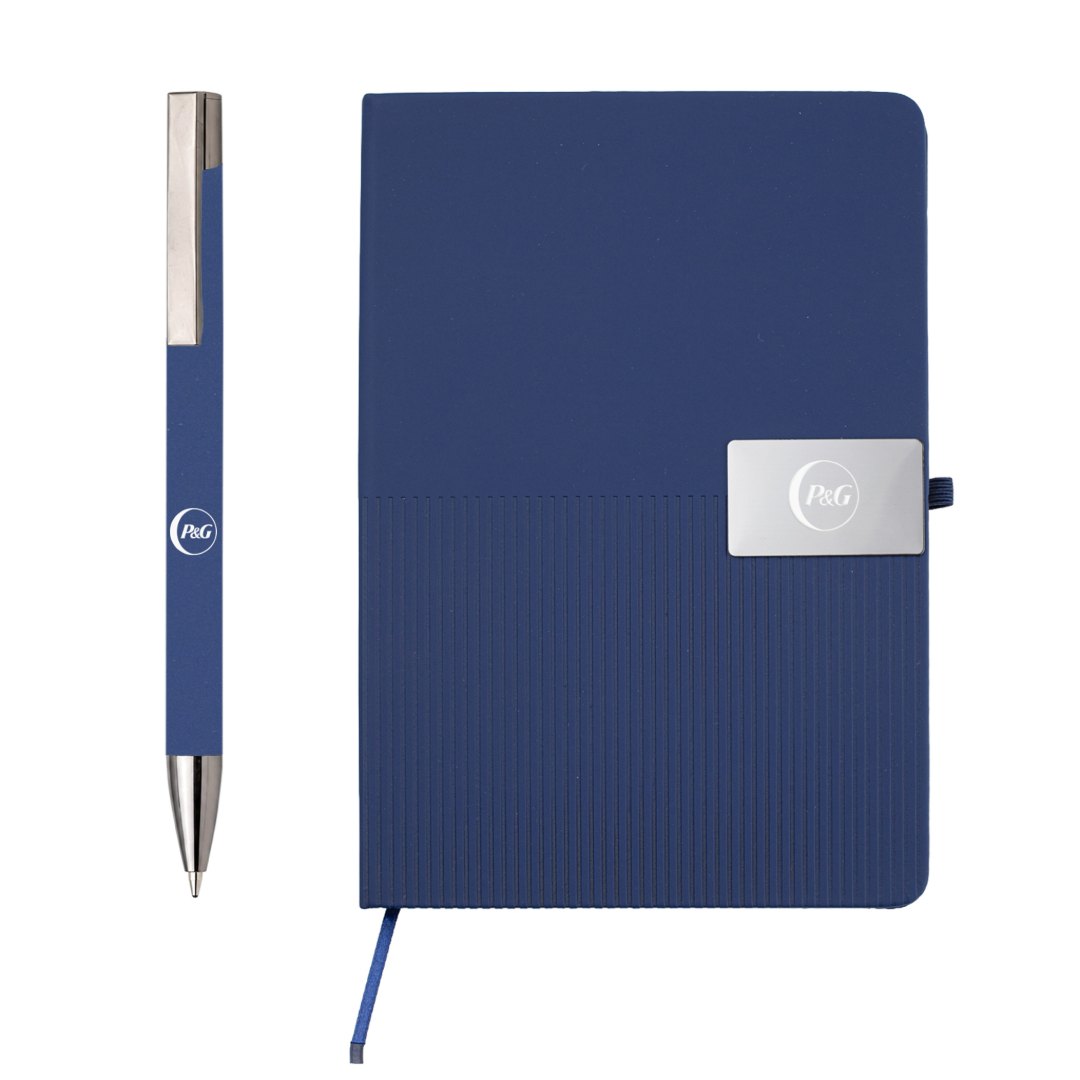 Ripple Set — Giftology Set of Notebook and Pen (Navy Blue)