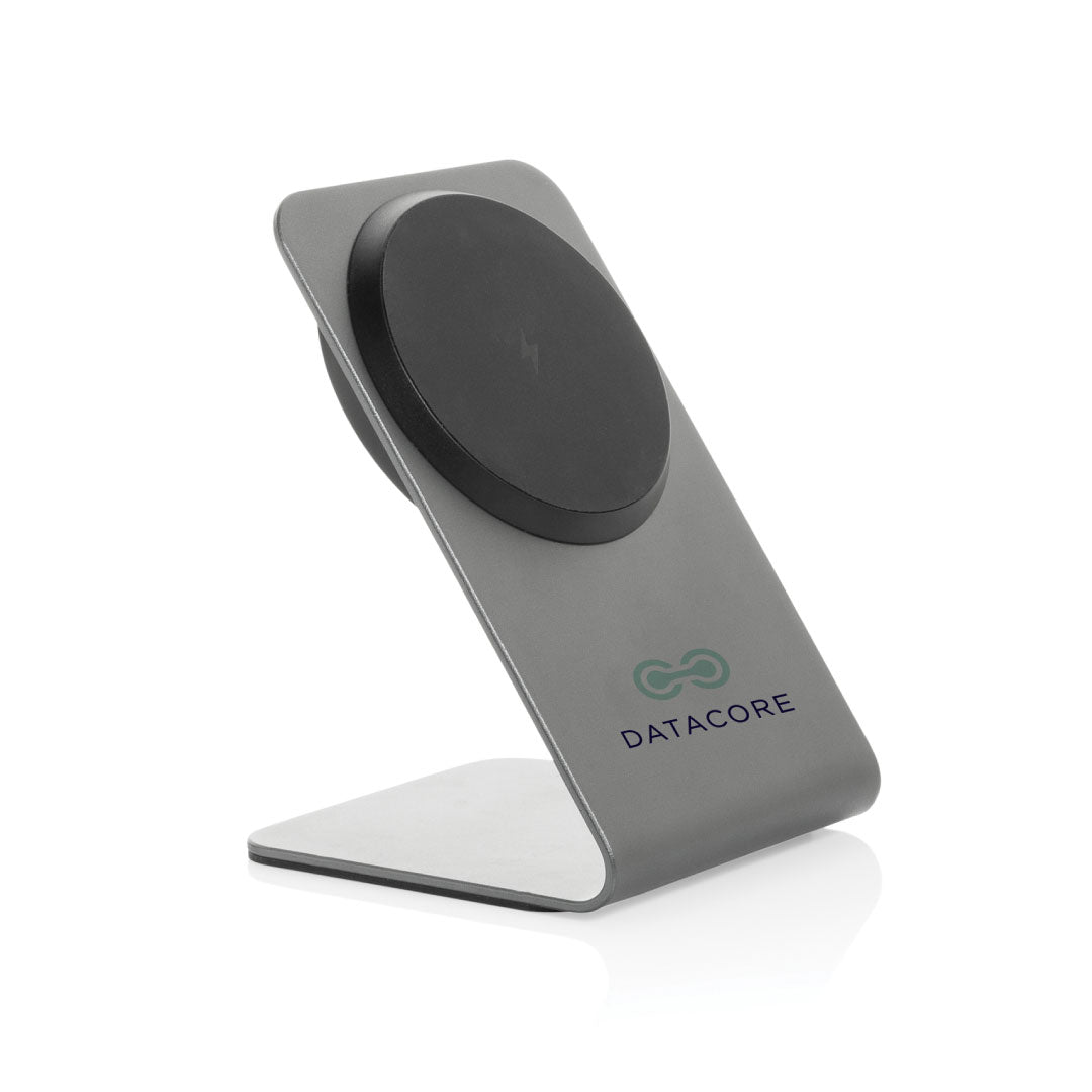 TERRA aluminum 15W magnetic wireless charging phone stand - Grey — view 7 — MaxPrint Dubai