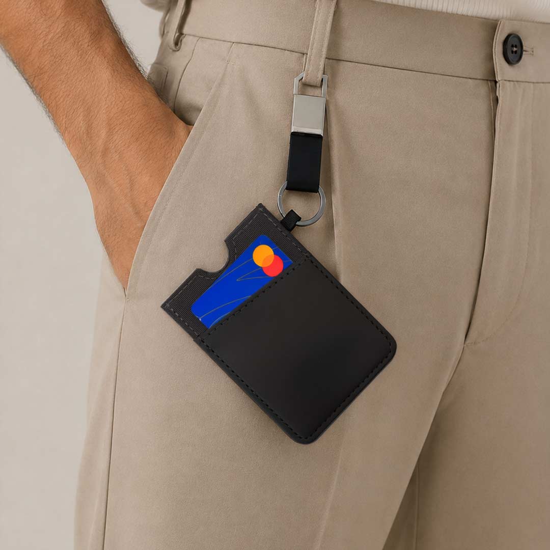 LUGANO - Vertical RFID Cardholder Wallet with Keyring - Black — view 5 — MaxPrint Dubai