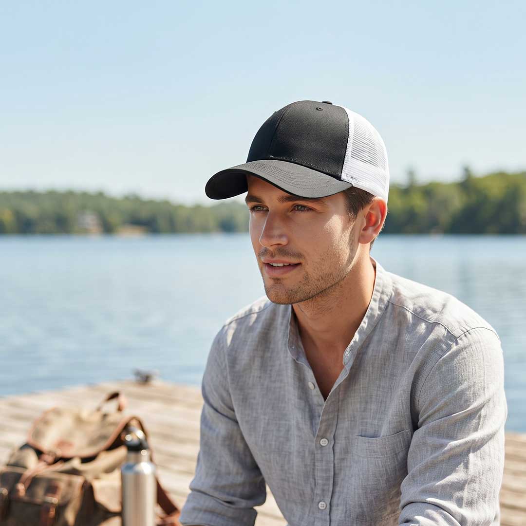 Swift — Santhome 6 Panel Trucker Cap, Black / White