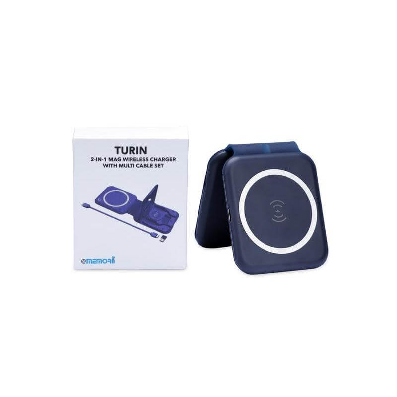 TURIN - @memorii Foldable Wireless Charger and Multicable Set - Navy Blue — view 9 — MaxPrint Dubai