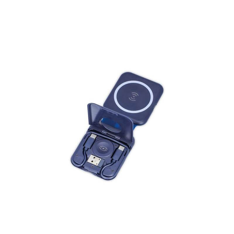 TURIN - @memorii Foldable Wireless Charger and Multicable Set - Navy Blue — view 3 — MaxPrint Dubai