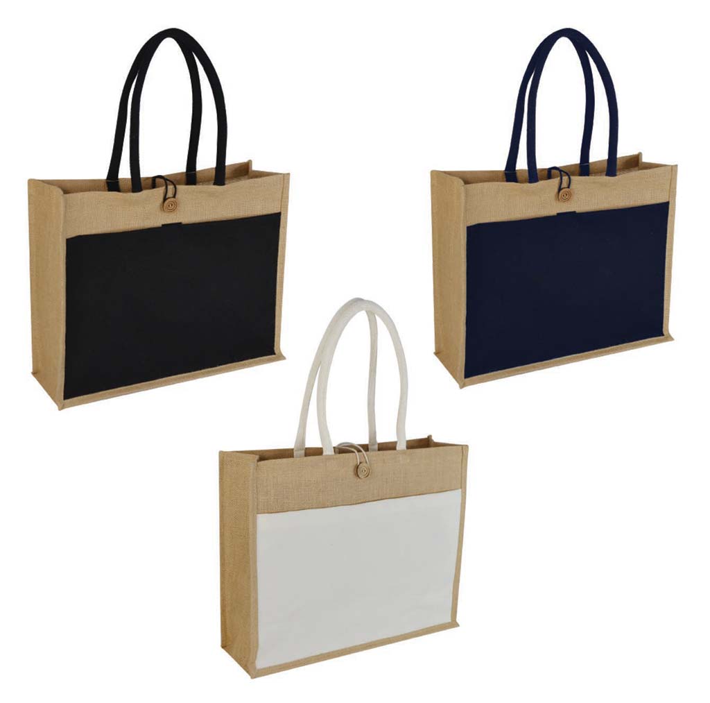 MONCLOVA - Jute Bag with Canvas Pocket - Blue — view 3 — MaxPrint Dubai