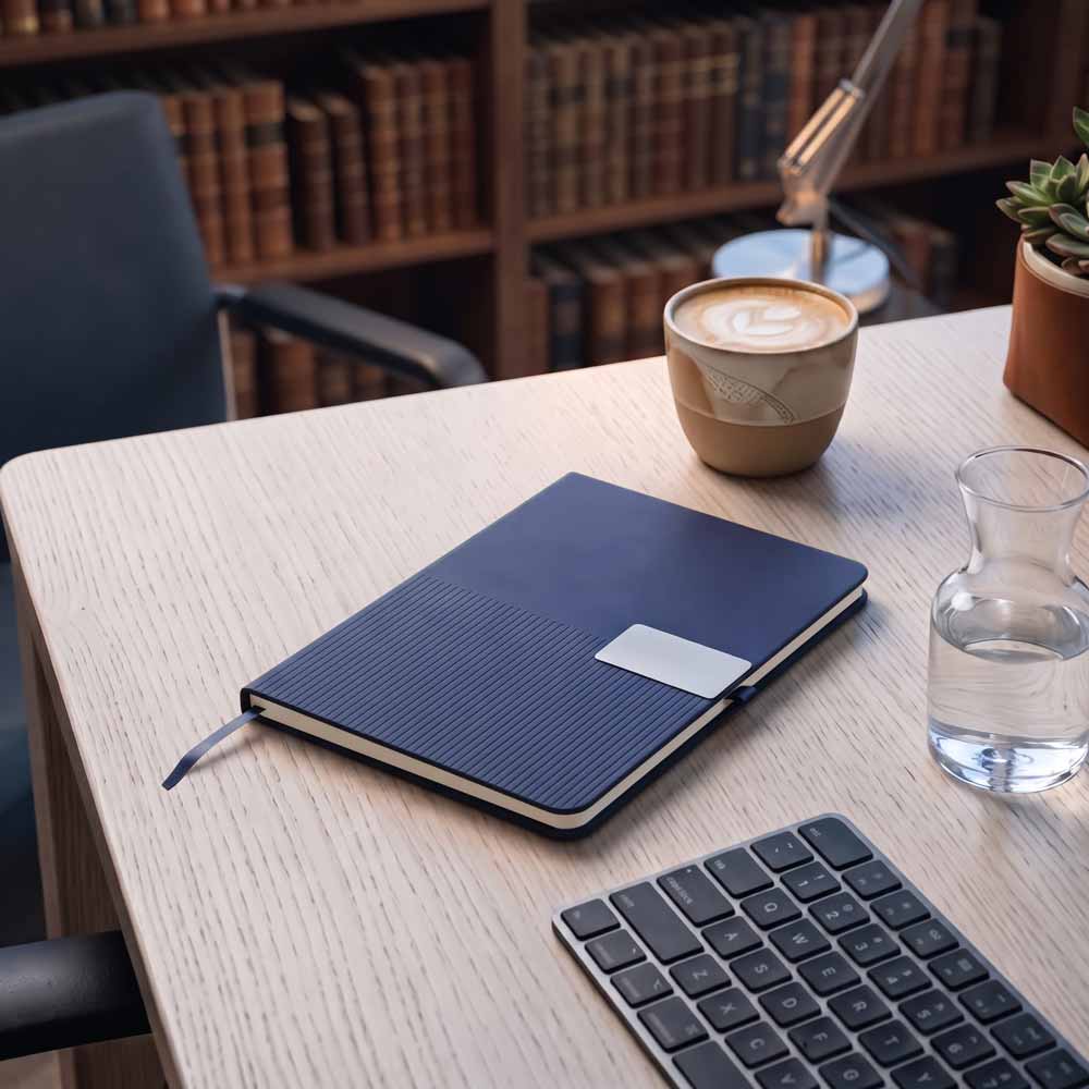 Ripple — Giftology A5 Hard Cover Notebook with Metal Plate, Navy Blue