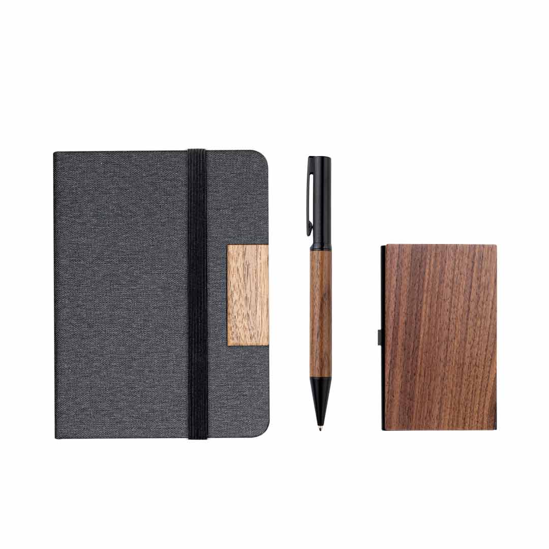 Tulum — Santhome Gift Set with Notebook, Pen and Card Holder with Walnut Accents