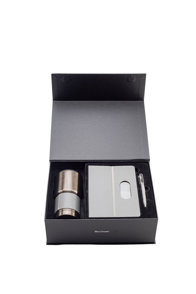 GIESSEN - Hans Larsen Gift Set of Tumbler, Notebook and Pen - Grey — view 6 — MaxPrint Dubai
